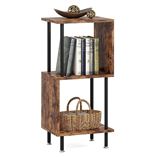Book Shelf Bookcase, Modern Small Bookshelf for Small Spaces: S-Shaped Wooden Bookshelf Corner Bookshelf for Living Room Bedroom Home Office, Rustic Bookshelves and Bookcases Storage Organizer, 3-Tier