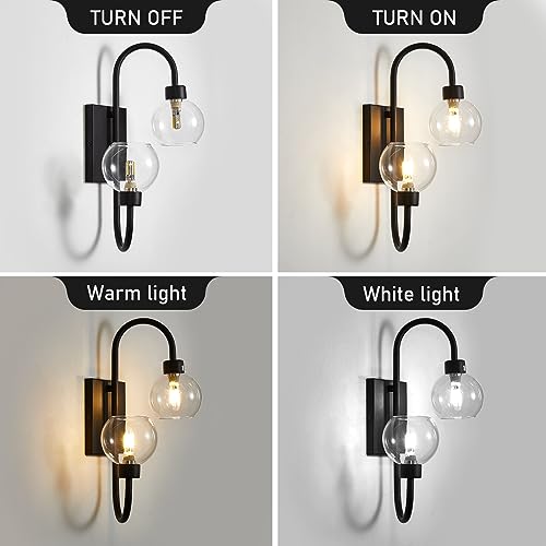 Bathroom Light Fixtures, Wall Sconces Lighting 2 Light Matte Black Finish Vanity Light Modern Wall Lighting Fixture with Clear Glass Shades Bath Wall Lamps for Mirror Bedroom Hallway Living Room