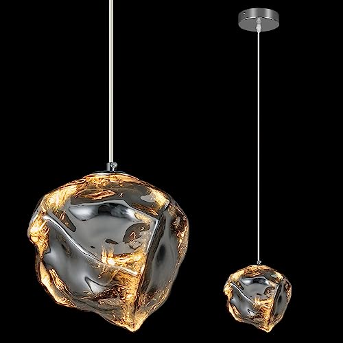 LBSQJ Modern Chrome Pendant Lights Kitchen Island Mini Hanging Light Fixtures Glass Creative Irregular Imitation Stone Shape Chandelier for Dinning Room Kitchen Bedroom Bar Foyer Farmhouse(1 Pack)