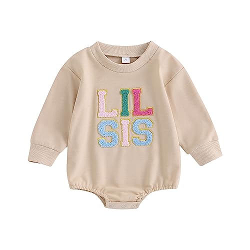 LXXIASHI Big Sister Little Sister Matching Outfits Big Sis Shirt/Lil Sis Onesie Crewneck Sweatshirt Romper Top Sibling Outfits (Apricot-Romper, 0-3 Months)