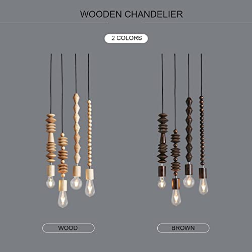 OAKLIGHTING 4 Lights/Lot Beads Wood Ceiling Pendant Fixtures Modern Dining Room Wooden Hanging Lighting (Wood Color)