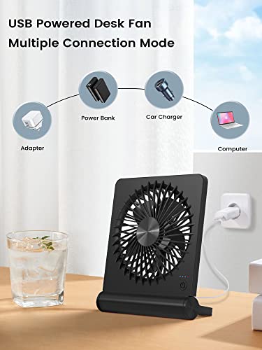 FERRISA Desk Fan, Small But Powerful, Portable Fan Battery Operated, 220° Tilt Folding Ultra Quiet mini Personal Fan, Strong Wind, 3 Speed Adjustable For Home Office Desktop Travel Camping (Black)