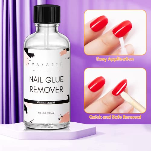 Makartt Nail Glue Remover for Acrylic Nails Press on Nails, 50ML Debonder, Nail Tips Fake Nail Adhessive Remover without Acetone, Can't Remove Gel Nail Polish