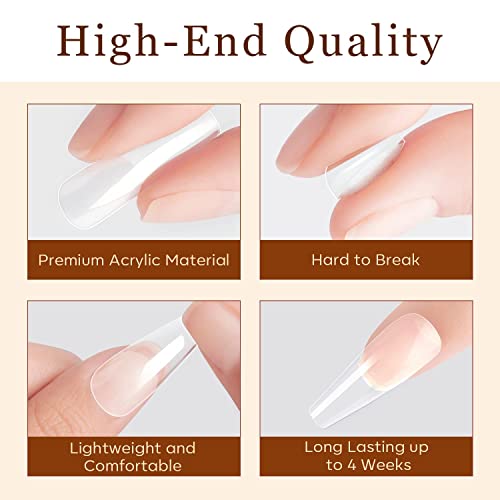 Modelones Coffin Nail Tips - 500Pcs Pre-shaped Half Matte Full Cover False Nails Gel Nail Tips No Filed Stronger Adhesion Acrylic False Press on Nails for Nail Extension Nail Art DIY Salon, 10 Sizes