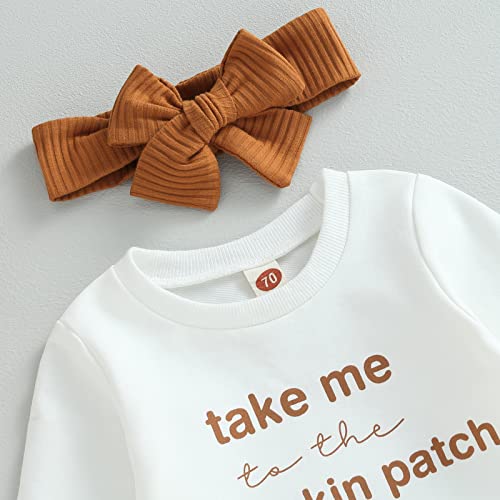 Baby Girl Halloween Outfit Pumpkin Print Long Sleeve Sweatshirt Tops Bell Bottom Pants Toddler Flare Clothes Set (A Brown White Pumpkin Patch, 18-24 Months)