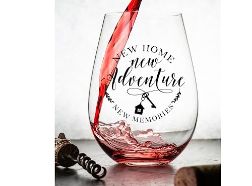 New Home New Adventures Wine and Whiskey Glass Gift Set - Unique Housewarming Gift for New Homeowners - New Home Gift Ideas for Women and Men