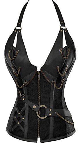 Alivila.Y Fashion Womens Steel Boned Retro Goth Steampunk Corset 908-Black-L