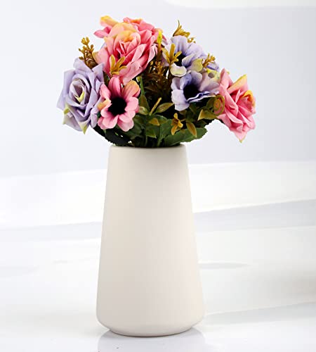 Simple Vase for Flowers Plants, Matte Vases for Modern Table Shelf Home Decor Wedding Boho Decor, 6" H Frosted Elegant Ceramic Vase for Pampas Grass Fluffy Stem Bouquet Lavender Flowers (White, 1)