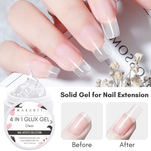 Makartt Solid Builder Nail Gel,15ML 4 in 1 Nail Extension Gel UV Nail Glue for Acrylic Nails Rhinestones Gel 3D Nail Sculpture Gel 3D Molding Gel Hard Gel for Nails UV/LED Nail Lamp Required Clear