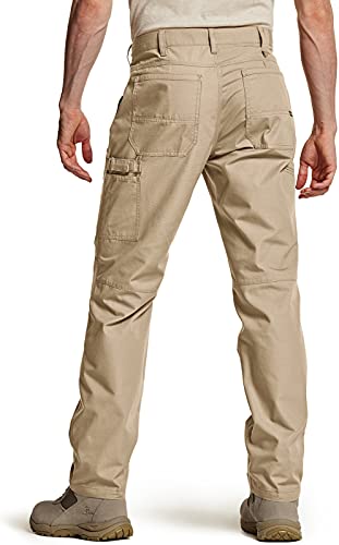 CQR Men's Ripstop Work Pants, Water Repellent Tactical Pants, Outdoor Utility Operator EDC Straight/Cargo Pants, Utility Straight(twp301) - Khaki, 32W x 34L