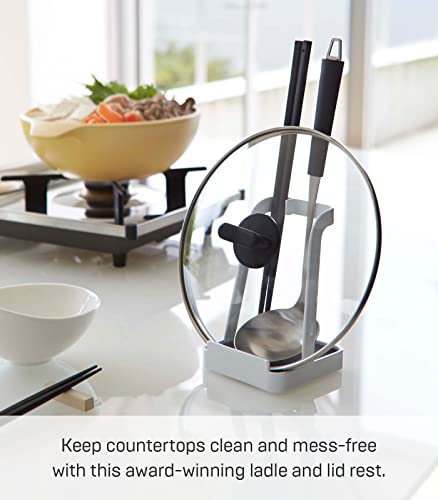 YAMAZAKI Home Ladle Holder - Lid Stand For Utensils In Kitchen, Steel, Water Resistant, No Assembly Req.,White