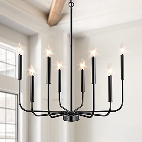 ZLNIDJIA Black Chandelier for Dining Room 8 Lights Farmhouse Chandelier Modern Rustic Candle Chandeliers Industrial Hanging Lighting Fixtures for Foyer Kitchen Island Living Room