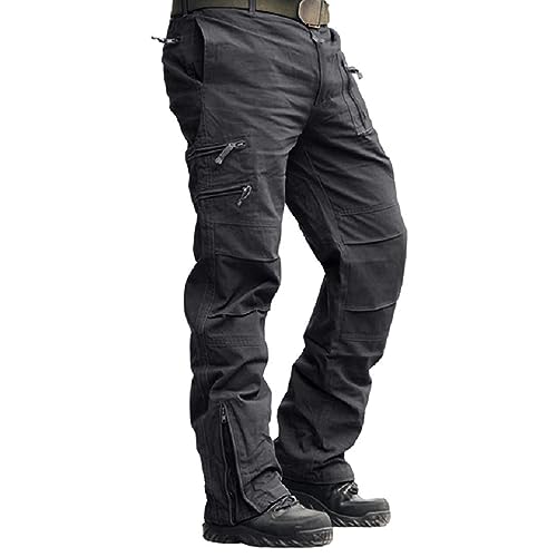 GSGGIG Men's Work Pants Outdoor Tactical Cargo Pants for Men, Cotton Casual Combat Pants with Zipper Pockets No Belt 9920-Gray-36