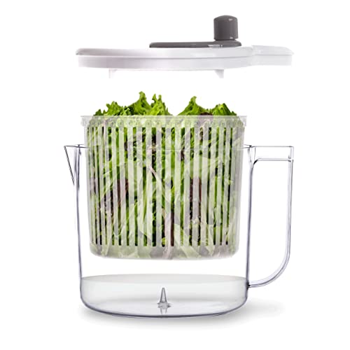 BINO | Salad Spinner - 2.6 Qt | Small Manual Lettuce Spinner with Built-in Draining System | Salad Spinner, Colander, and Water Pitcher in One | Fruit & Vegetable Basket Colander | Kitchen Gadgets