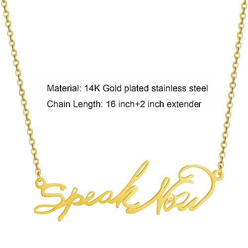 HSWYFCJY Gold Speak Now Necklace for Women,Taylor Outfit Jewelry Swiftie Accessories for Eras Tour,TS Inspired Necklace for Music Lover,Singer Fans Gifts Album Song Title Necklace