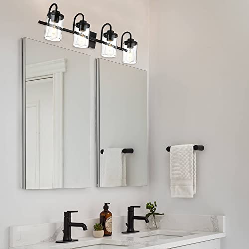 TODOLUZ Bathroom Vanity Light Fixtures with 4-Lights Clear Glass Shades, Black Vanity Lighting Over Mirror for Kitchen Bedroom