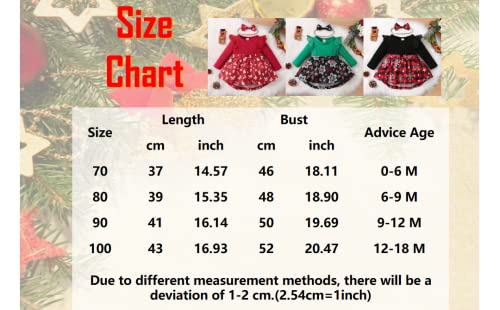 1st Christmas Outfit Newborn Baby Girl Flutter Lace Long Sleeve Top Floral Skirt Bodysuit Xmas Dress Headband (Red-Plaid, 6-9 Months)