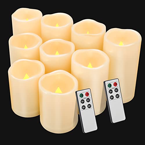 Comenzar Battery Operated Candle LED Flameless Candles Remote Control Candles Outdoor LED Candles with Timer,Outdoor Waterproof Candles(D: 3" x H: 4" 5" 6") Flameless Pillar Candles Set of 9