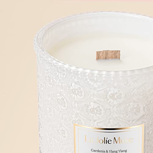 Gardenia & Ylang Ylang Scented Candle, Soy Candle for Home, Large Glass Jar Candle Gift, Wood Wick Candle, 90 Hours Long Burning Time, Engagement Candle Gift, 19.4 oz