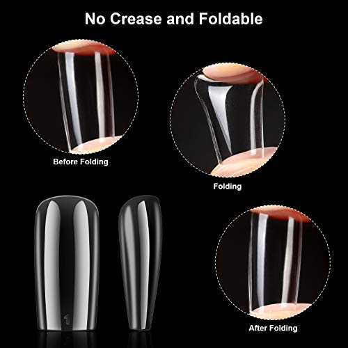 Tiphulan Clear Square Nail Tips - False Nails Tips and Glue with Gift Box of 10 Sizes, 500pcs Full Cover Acrylic Nail Tip, Squoval Shape Nail Tips, Fake Nails for Nail Art Salons and Home DIY