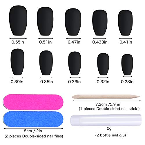 48 Pcs Halloween False Nails Short Coffin Press on Nails Full Cover Square False Nails Artificial Nail Tips Art with 4 Pieces Nail Glue Nail Files and Wooden Stick for Women and Girls (Black)