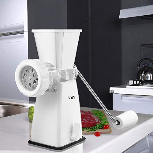 Manual Meat Grinder with Stainless Steel Blades Heavy Duty Powerful Suction Base for Home Use Fast and Effortless for All Meats-White