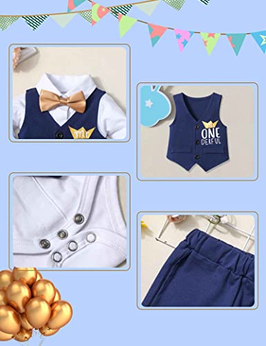 Queenstyle First Birthday Boy Outfit Bowtie Romper 1st Birthday Outfit Boy Gentleman Suit First Birthday Outfit Boy