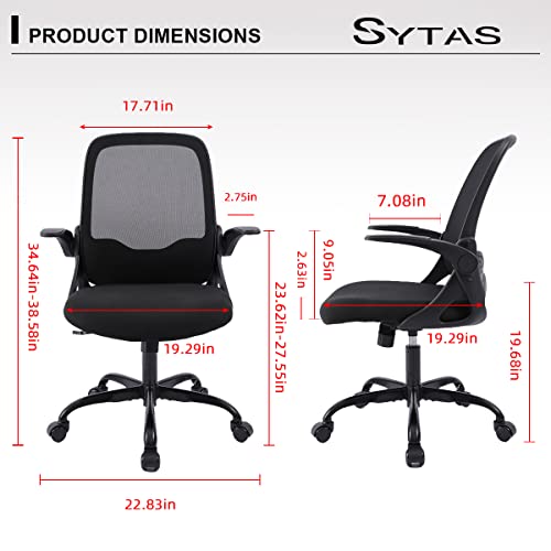 Sytas Office Chair Ergonomic Desk Chair Rolling Swivel Mesh Computer Task Chair with Flip-up Arms and Adjustable Height，for Adults and Kids，Black