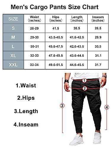 BUXKR Mens Cargo Pants Casual Hiking Pants Workout Joggers Sweatpants for Men,Black,L