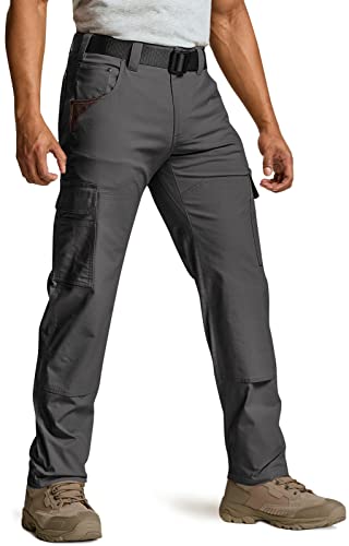 CQR Men's Flex Ripstop Work Pants, Water Resistant Tactical Pants, Outdoor Utility Operator EDC Cargo Pants, Dura Flex Charcoal, 38W x 34L