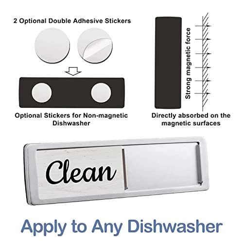 Dishwasher Magnet Clean Dirty Sign, Farmhouse Rustic Wood Design Black and White Non-Scratch/Easy to Read & Slide/Strong Magnet Clean Dirty Magnet for Dishwasher (A-Silver)