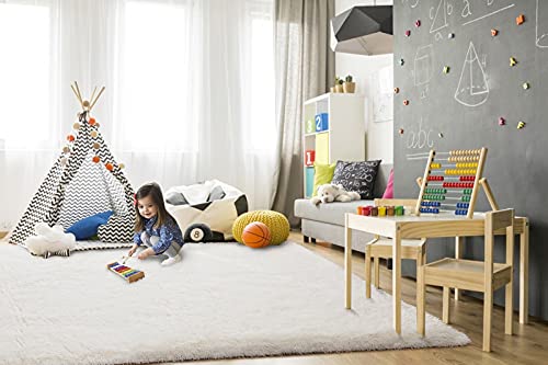 TWINNIS Super Soft Shaggy Rugs Fluffy Carpets 5x8 Feet, Indoor Modern Plush Area Rugs for Living Room Bedroom Kids Room Nursery Home Decor, Upgrade Anti-skid Durable Rectangular Fuzzy Rug, Cream White