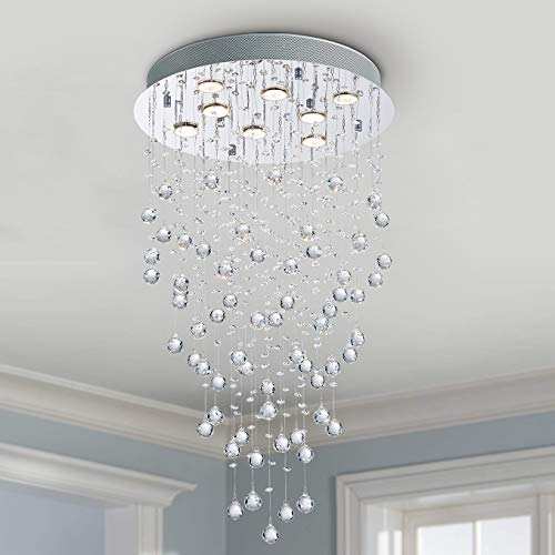 Bestier Modern Crystal Round Raindrop Chandelier Lighting Flush Mount LED Ceiling Light Fixture Pendant Lamp for Dining Room Bathroom Bedroom Livingroom 8 GU10 Bulbs Required 20 in Wide 34 inch High