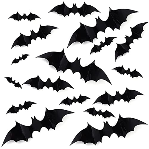 DIY Halloween Party Supplies PVC 3D Decorative Scary Bats Wall Decal Wall Sticker, Halloween Eve Decor Home Window Decoration Set, 28pcs, Black