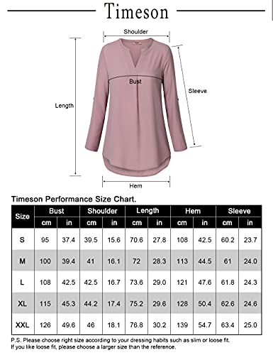 Timeson Black Blouses for Women,3/4 Sleeve Tunics Tops for Women Ladies Dressy Shirts V Neck Chiffon Blouse for Business Casual Fashion 2022 Office Work Blouse Career Formal Clothes Funeral