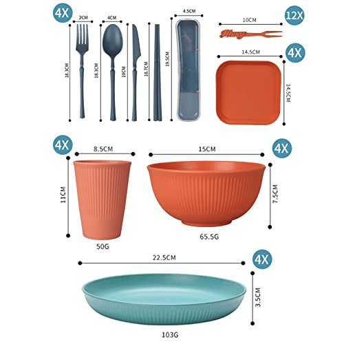 48 Pcs Dinnerware Sets, Unbreakable Plates and Bowls Sets, Reusable Dinnerware Sets for 4 People, Travel Camping Picnic Home Party Cutlery Set, Dishwasher Microwave Safe Dishes