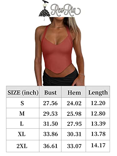 REORIA Women's Summer Sexy Halter V Neck Sleeveless Backless Y2K Trendy Crop Tank Tops for Going Out Black Medium