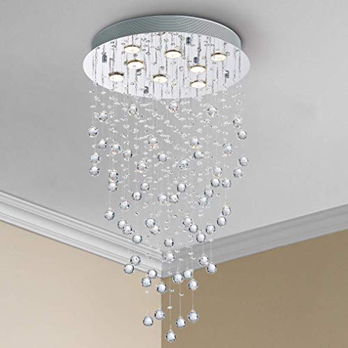 Bestier Modern Crystal Round Raindrop Chandelier Lighting Flush Mount LED Ceiling Light Fixture Pendant Lamp for Dining Room Bathroom Bedroom Livingroom 8 GU10 Bulbs Required 20 in Wide 34 inch High