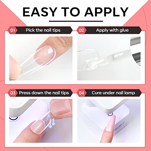 Modelones Gel X Nail Kit, Gel Nail Kit with 4 In 1 Nail Glue Gel, 500Pcs Nail Tips Half Matte Coffin Shape, and Portable U V LED Nail Lamp for Easy, Fast Extension Gel Nail DIY Art Home, Gift for Women