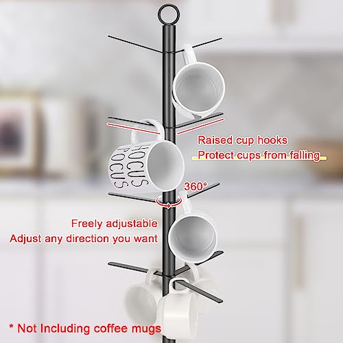 HarJue Mug Holder Tree, Coffee Cup Stand Holder, Thick Base Mug Rack with 9 Hooks for Kitchen Home Bar Cabinet, Matte Black