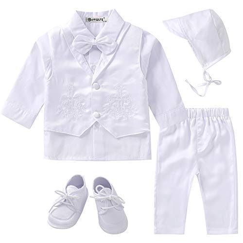 Booulfi Baby Boy's 5 Pcs Set Christening Baptism Outfits Long Sleeve Suit