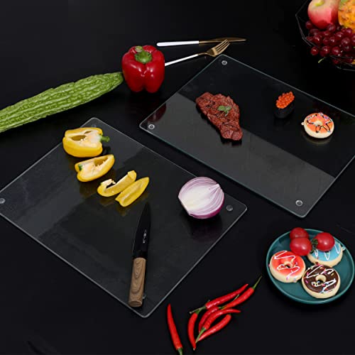 Murrey Home Tempered Glass Cutting Boards for Kitchen Dishwasher Safe, Rectangle Chopping Board with Rubber Feet, Small Clear Countertop Tray, Scratch Resistant, Heat Resistant, Non-Slip, 15.7"x11.8"