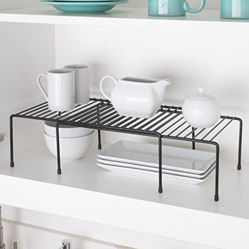 Smart Design Extendable Storage Shelf – Lengthen from 16 to 32.5 in., Black – Sturdy Steel Pantry Organizer with Rust-Resistant Finish and Non-Slip Feet for Easy Home Organization and Storage