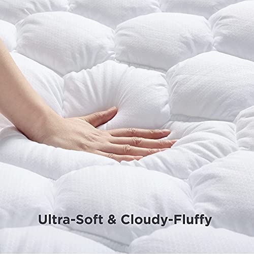 Bedsure Queen Size Mattress Pad - Soft Cooling Mattress Cover Padded, Quilted Fitted Mattress Protector with 8-21" Deep Pocket, Breathable Fluffy Pillow Top, White, 60x80 Inches