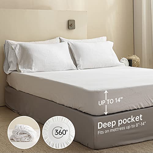 Simple&Opulence 100% Linen Sheet Set Solid Color- 6 Pcs Washed French Flax Bed Sheets (1 Flat Sheet, 1 Fitted Sheet, 4 Pillowcases) - Breathable Home Collection (Basic White, Queen)