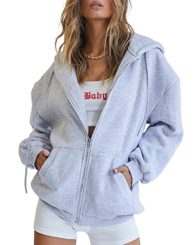 AUTOMET Women's Hoodies Fall Outfit Teacher Country Concert Casual Cute Zip up Oversized Sweatshirts Fleece Jackets Teen Girls Y2K Winter Clothes 2023 Grey