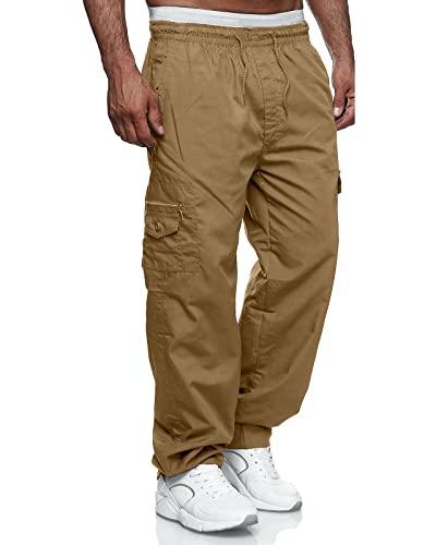 Men's Cargo Pants Relaxed Fit Sport Pants Jogger Sweatpants Drawstring Outdoor Trousers with Pockets Khaki 4XL