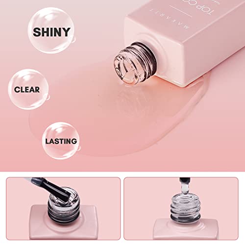 Makartt No Wipe Top Coat and Base Kit, Clear Gloss Shiny Stain Resistant General Gel Nail Polish UV Primer for Acrylic Nails Dip Powder