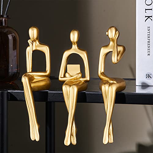 XINXUAN Gold Statue Home Decorations for Living Room,Shelf Decor Modern Bookshelf Decor Figurines Desk Sculpture Table Decor 3 Piece