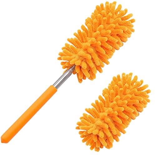 Microfiber Duster for Cleaning, Tukuos Hand Washable Dusters with 2pcs Replaceable Microfiber Head, Extendable Pole, Detachable Cleaning Supplies for Office, Car, Window, Furniture, Ceiling Fan